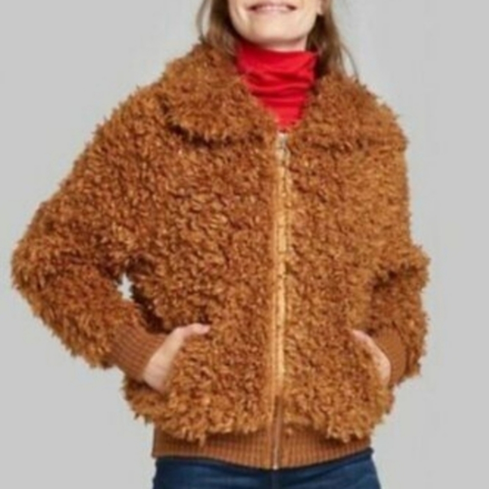 Wild Fable Teddy Bomber Jacket Full Zip Size M New